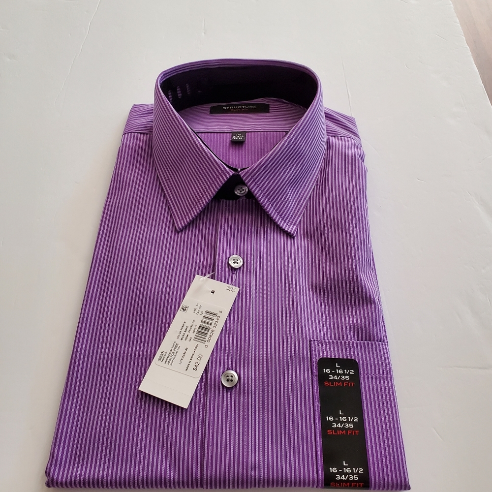 Structure Men's long sleeve purple dress shirt Large L NWT